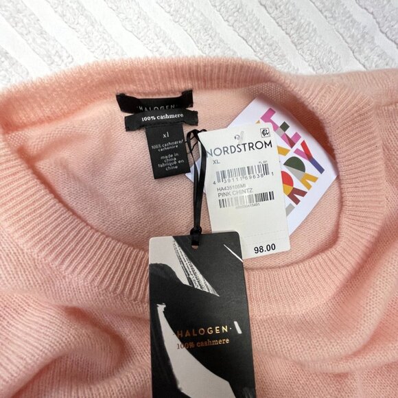 Halogen Womens Size XL Crewneck Cashmere Pullover Sweater Pink Chintz New $98 - Picture 3 of 9